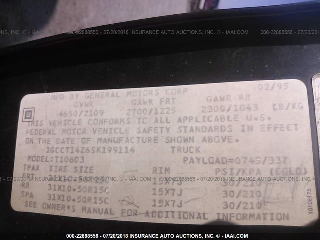 1GCCT14Z6SK199114 - 1995 CHEVROLET S TRUCK S10 BLACK photo 9