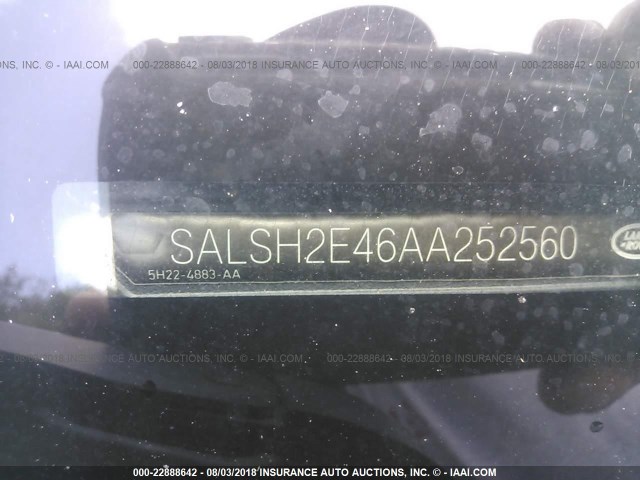 SALSH2E46AA252560 - 2010 LAND ROVER RANGE ROVER SPORT SC BLACK photo 9