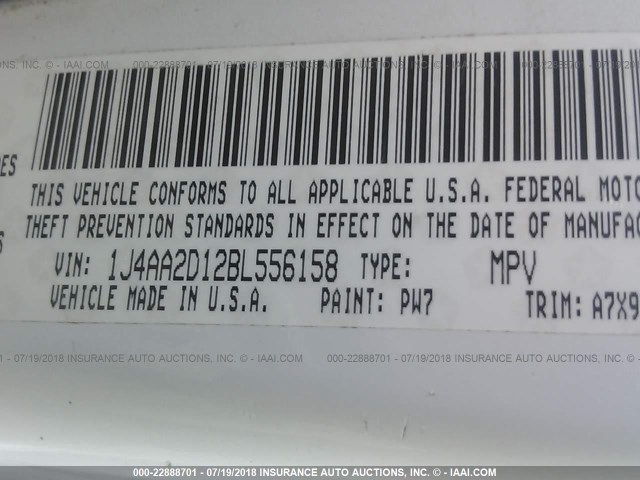 1J4AA2D12BL556158 - 2011 JEEP WRANGLER SPORT Ağ foto 9