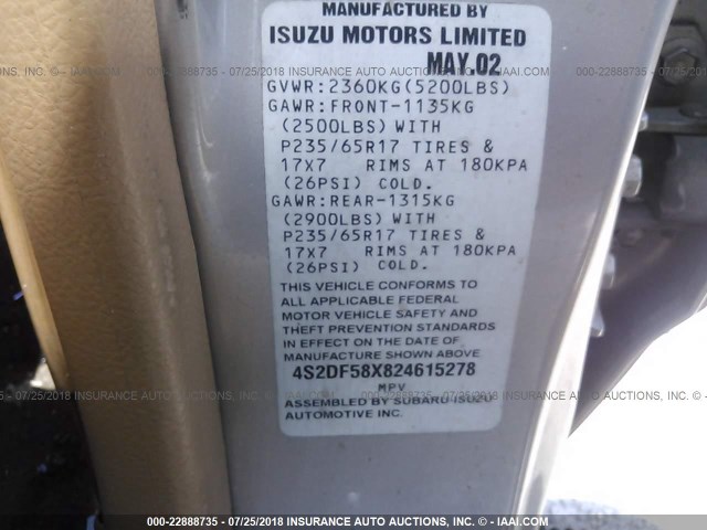 4S2DF58X824615278 - 2002 ISUZU AXIOM XS 银色 照片 9