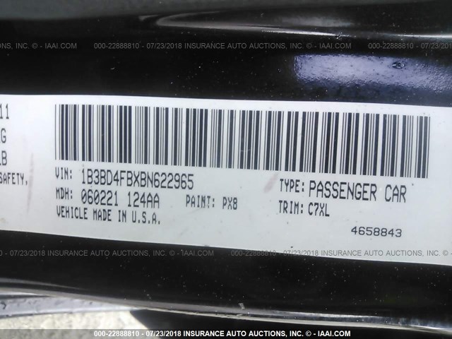 1B3BD4FBXBN622965 - 2011 DODGE AVENGER EXPRESS 黑色 照片 9