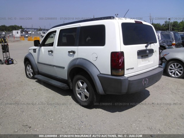 1D8GT28K57W568602 - 2007 DODGE NITRO SXT WHITE photo 3