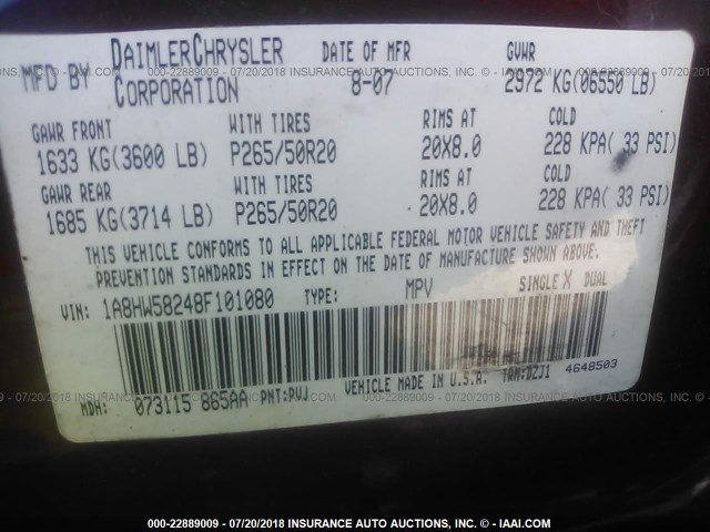 1A8HW58248F101080 - 2008 CHRYSLER ASPEN LIMITED Champagne photo 9