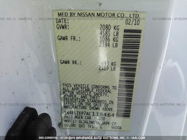 1N4BL2EP7AC138464 - 2010 NISSAN ALTIMA SR WHITE photo 9