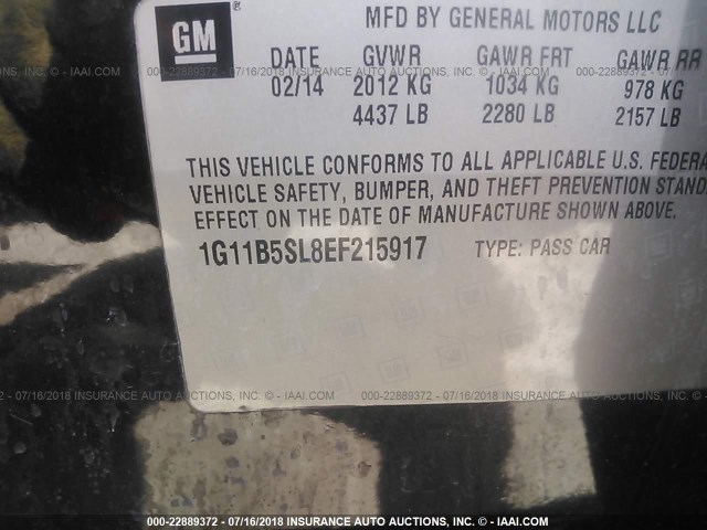 1G11B5SL8EF215917 - 2014 CHEVROLET MALIBU LS Qara foto 9