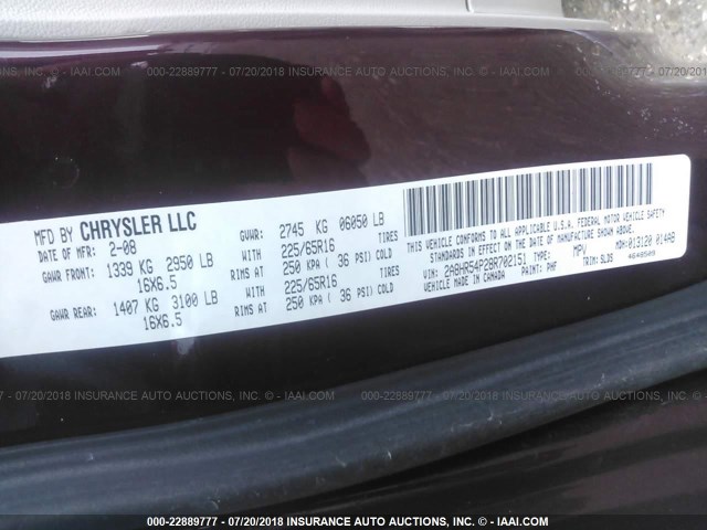 2A8HR54P28R702151 - 2008 CHRYSLER TOWN & COUNTRY TOURING MAROON photo 9