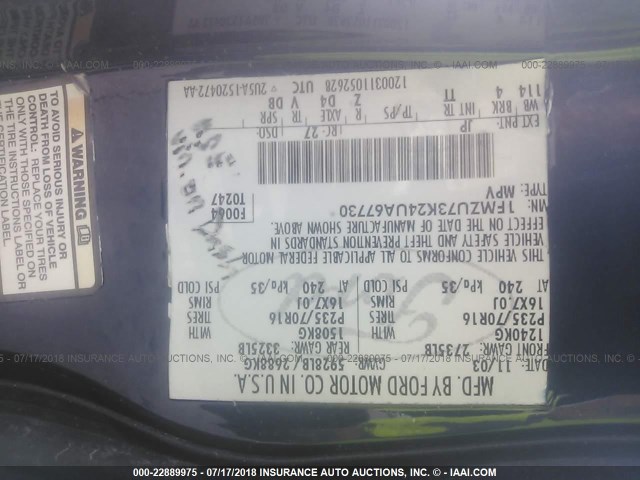 1FMZU62K84UA12985 - 2004 FORD EXPLORER XLS/XLS SPORT BLUE photo 9