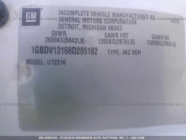 1GBDV13168D205182 - 2008 CHEVROLET UPLANDER INCOMPLETE WHITE photo 9