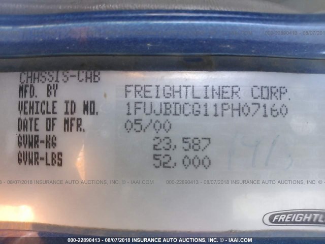 1FUJBDCG11PH07160 - 2001 FREIGHTLINER CLASSIC LEGACY FLD120 BLUE photo 10