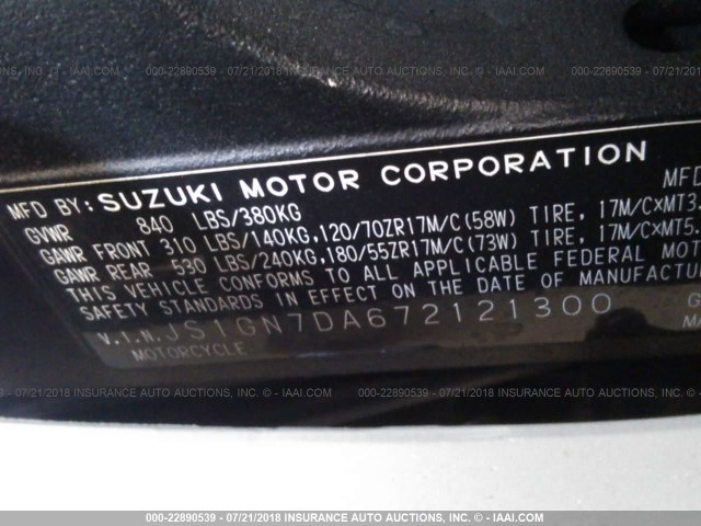 JS1GN7DA672121300 - 2007 SUZUKI GSX-R600 BLUE photo 10