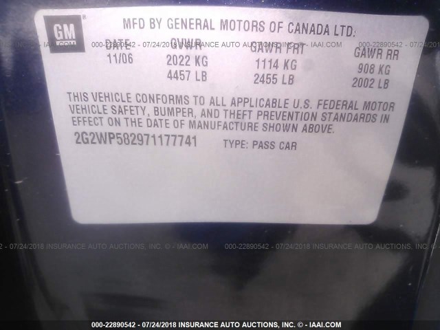 2G2WP582971177741 - 2007 PONTIAC GRAND PRIX BLUE photo 9