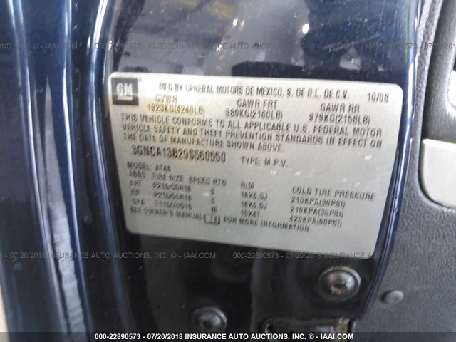 3GNCA13B29S560550 - 2009 CHEVROLET HHR LS BLUE photo 9