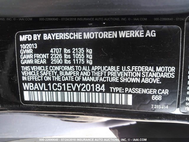 WBAVL1C51EVY20184 - 2014 BMW X1 XDRIVE28I BLACK photo 9
