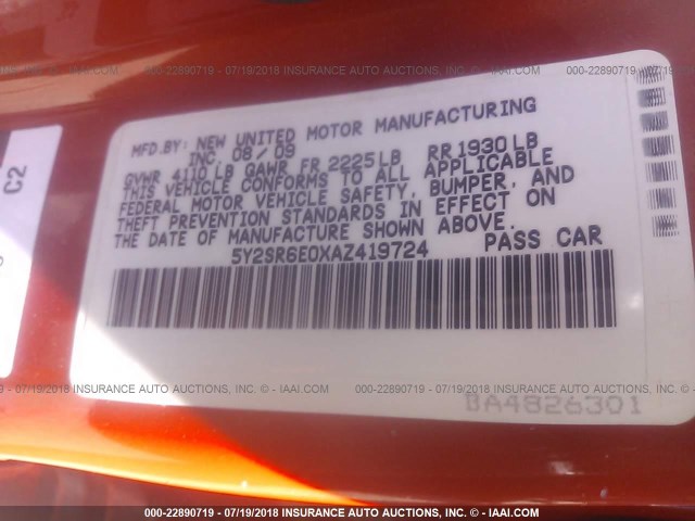 5Y2SR6E0XAZ419724 - 2010 PONTIAC VIBE GT ORANGE photo 9