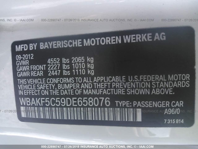 WBAKF5C59DE658076 - 2013 BMW 328 XI SULEV WHITE photo 9