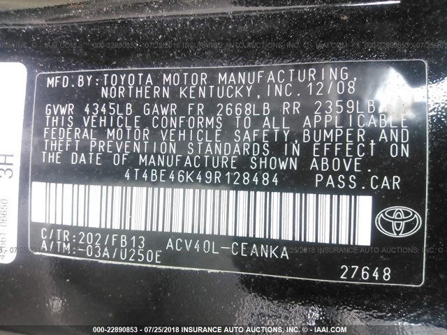 4T4BE46K49R128484 - 2009 TOYOTA CAMRY SE/LE/XLE 黑色 照片 9