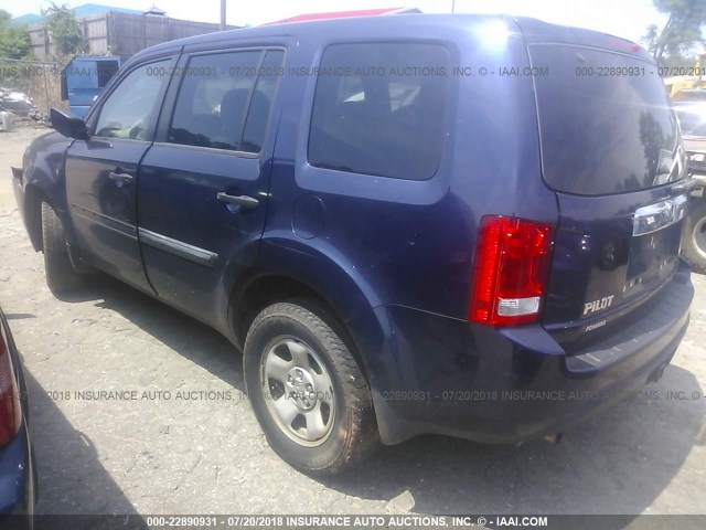 5FNYF3H24EB020253 - 2014 HONDA PILOT LX BLUE photo 3