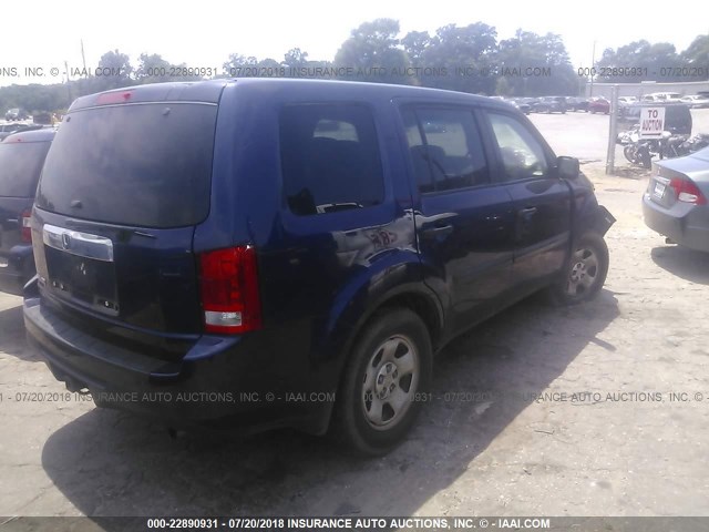 5FNYF3H24EB020253 - 2014 HONDA PILOT LX BLUE photo 4