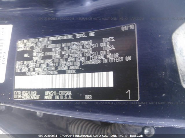 5TFRM5F1XAX013016 - 2010 TOYOTA TUNDRA DOUBLE CAB SR5 BLUE photo 9