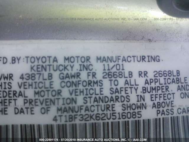 4T1BF32K62U516085 - 2002 TOYOTA CAMRY LE/XLE/SE Gümüş foto 9