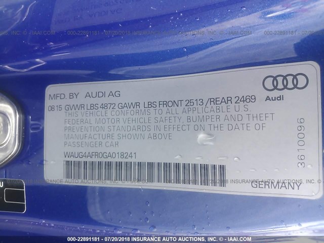 WAUG4AFR0GA018241 - 2016 AUDI S5 PREMIUM PLUS 蓝色 照片 9