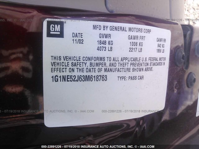 1G1NE52J63M618763 - 2003 CHEVROLET MALIBU LS RED photo 9