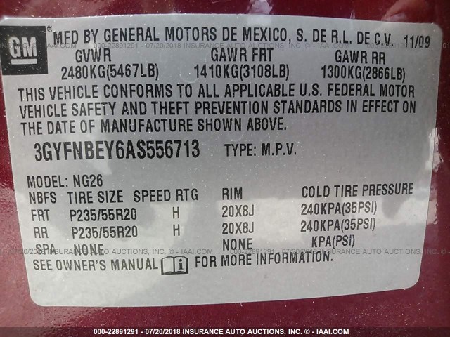 3GYFNBEY6AS556713 - 2010 CADILLAC SRX PERFORMANCE COLLECTION Марун фото 9