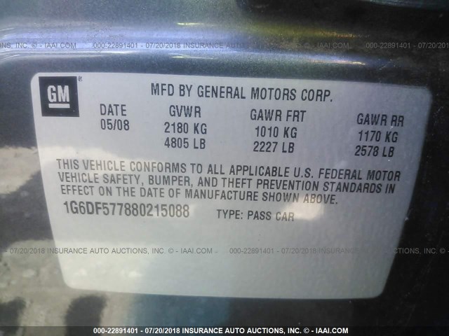 1G6DF577880215088 - 2008 CADILLAC CTS GRAY photo 9