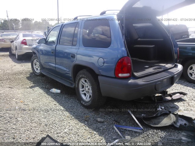 1D4HR38N33F584537 - 2003 DODGE DURANGO SPORT BLUE photo 3