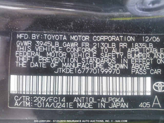 JTKDE167770199970 - 2007 TOYOTA SCION TC 黑色 照片 9