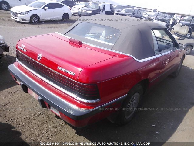 1C3XJ4539MG133878 - 1991 CHRYSLER LEBARON 红色 照片 4