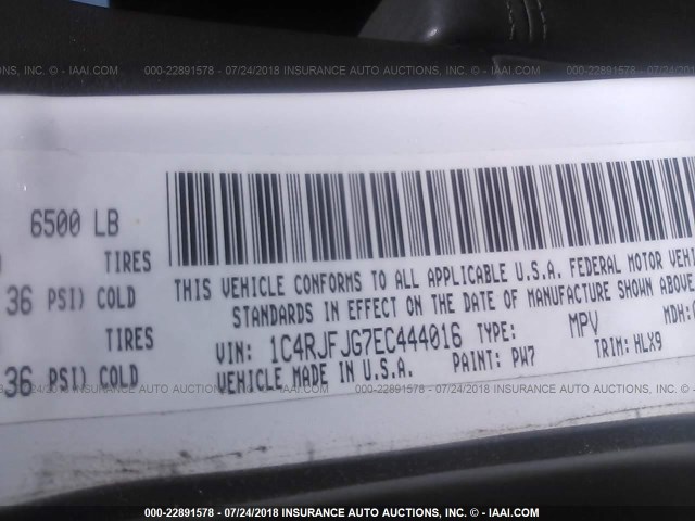 1C4RJFJG7EC444016 - 2014 JEEP GRAND CHEROKEE SUMMIT Ağ foto 9