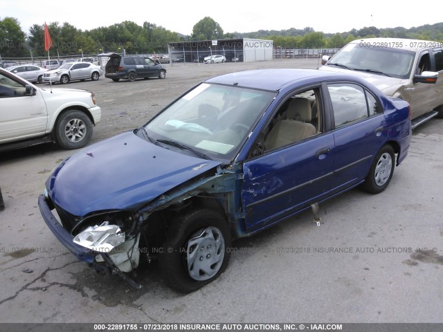 2HGES163X4H634703 - 2004 HONDA CIVIC DX VP BLUE photo 2