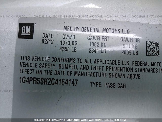 1G4PR5SK2C4164147 - 2012 BUICK VERANO CONVENIENCE SILVER photo 9