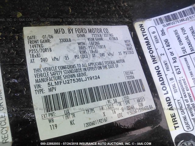 5LMFU27536LJ19124 - 2006 LINCOLN NAVIGATOR BLACK photo 9