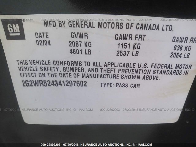 2G2WR524341297602 - 2004 PONTIAC GRAND PRIX GTP GREEN photo 9