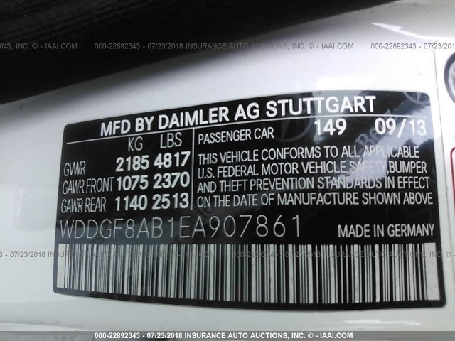 WDDGF8AB1EA907861 - 2014 MERCEDES-BENZ C 300 4MATIC WHITE photo 9