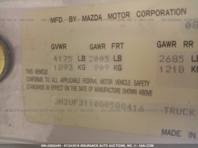 JM2UF3110G0588416 - 1986 MAZDA B2000 LONG BED WHITE photo 9