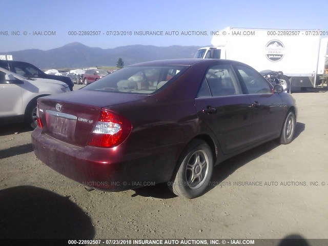 JTDBE32K430167525 - 2003 TOYOTA CAMRY LE/XLE RED photo 4