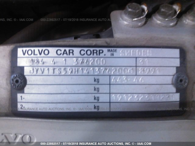 YV1TS59H141376200 - 2004 VOLVO S80 2.5T SILVER photo 9