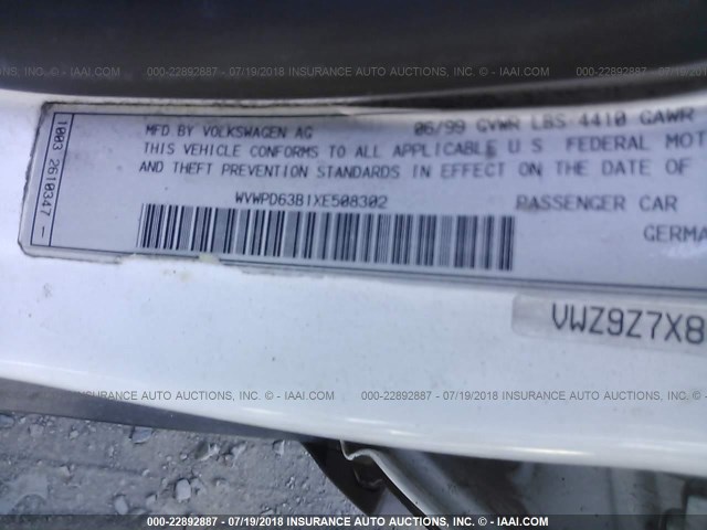 WVWPD63B1XE508302 - 1999 VOLKSWAGEN PASSAT GLX 白色 照片 9