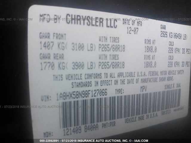 1A8HX58N98F127066 - 2008 CHRYSLER ASPEN LIMITED BLACK photo 9