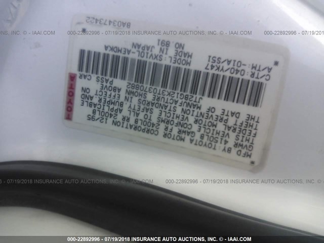 JT2BG12K3T0370882 - 1996 TOYOTA CAMRY DX/LE/XLE თეთრი ფოტო 9