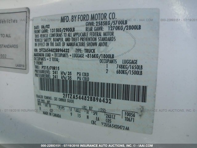 2FTZA54482BB96432 - 2002 FORD WINDSTAR WHITE photo 9