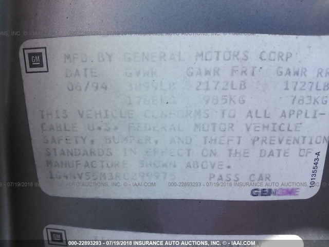 1G4NV55M3RC299975 - 1994 BUICK SKYLARK CUSTOM SILVER photo 9