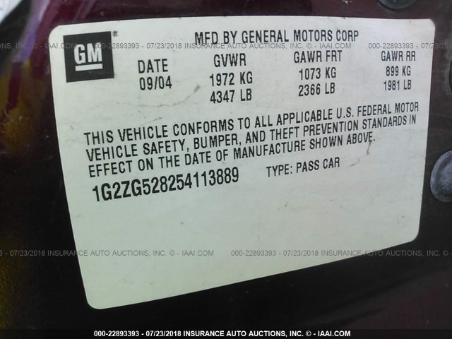 1G2ZG528254113889 - 2005 PONTIAC G6 MAROON photo 9