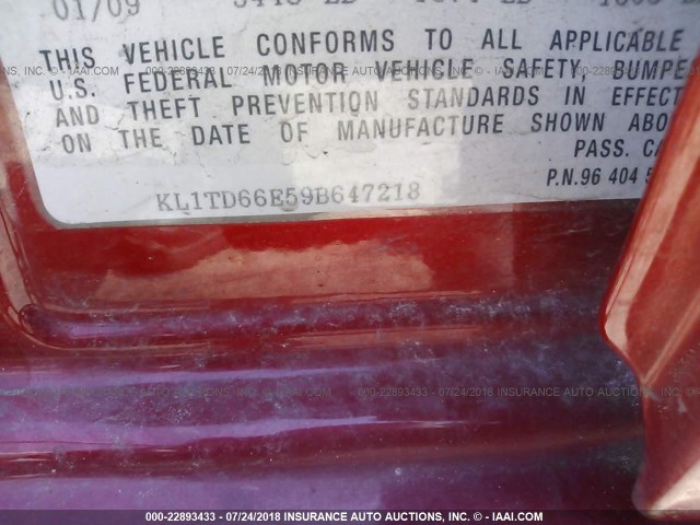 KL1TD66E59B647218 - 2009 CHEVROLET AVEO LS/LT 红色 照片 9