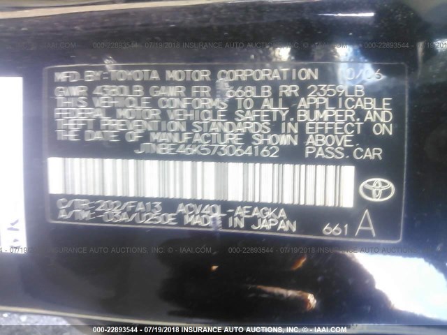 JTNBE46K573064162 - 2007 TOYOTA CAMRY NEW GENERAT CE/LE/XLE/SE BLACK photo 9