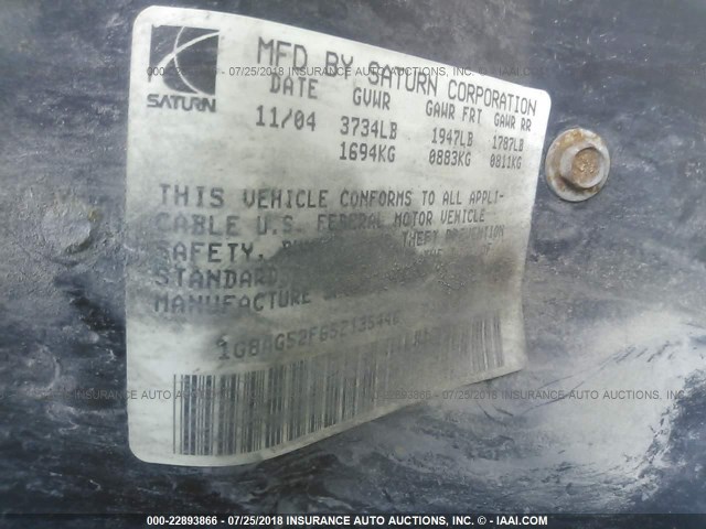 1G8AG52F65Z135446 - 2005 SATURN ION LEVEL 1 BLACK photo 9