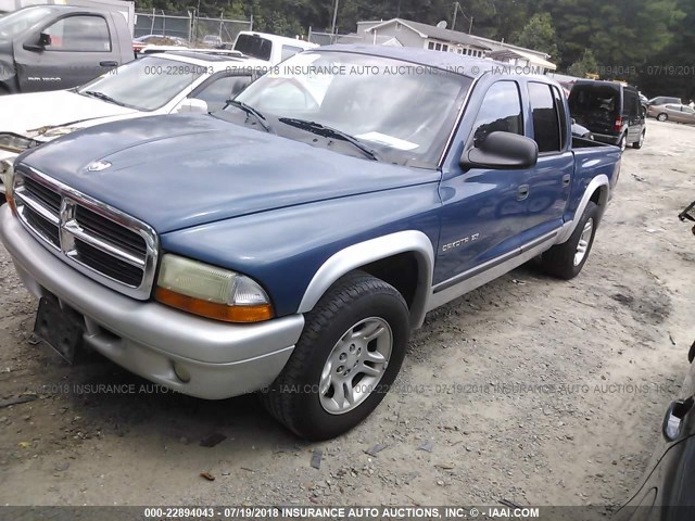 1B7HL48N52S604121 - 2002 DODGE DAKOTA QUAD SLT BLUE photo 2